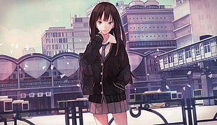 woman anime character in black school uniform HD wallpaper